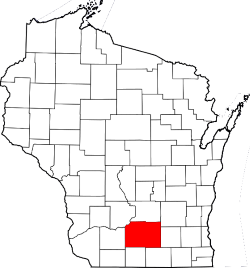 Map of Wisconsin with Dane County Highlighted