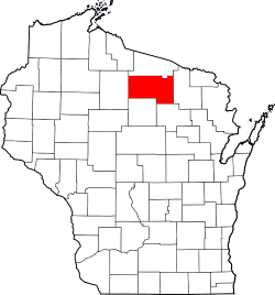 Oneida County Highlighted Red on Map of Wisconsin